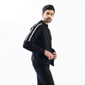 Men's Black Hooded <b>Zipper</b> Sweatshirt Regular Fit <b>Fleece</b> Casual Solid Breathable Pocket Design Winter Wear Polyester/Cotton 370g - Product Image 2