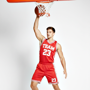 Ensemble d'uniformes de basketball OEM de qualité supérieure, couleur rouge, maillot sans manches respirant avec short, séchage rapide, tissu sergé, personnalisable - Product Image 1