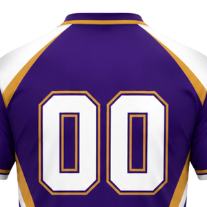 Customized Purple White Gold Sublimated Volleyball Jersey Short Sleeve Team Sports Clothing Match Training Performance Shirt - Product Image 6