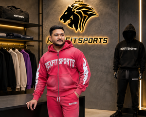 REXFITSPORTS 2026 Sweat à capuche rose pour homme avec fermeture éclair intégrale et motif, 280-300 GSM, en molleton de coton et polyester, style streetwear personnalisé - Product Image 2