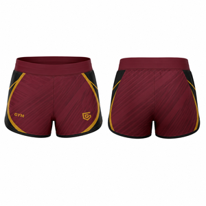 Women's High Waist Sport Shorts Maroon <b>Black</b> Gold Geometric Print Quick Dry Spandex Polyester Gym Workout Shorts - Product Image 1