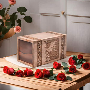 Rectangular Mango Wood Urn Indian Factory Production Urns with Deer Carved Pattern <b>for</b> Human Adult <b>Pet</b> <b>Ashes</b> USA Europe Memorial - Product Image 5