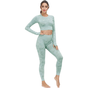 Conjunto de Yoga de 2 Piezas para Mujer, Top con Cierre Frontal y Pantalones de Cintura Alta, Ropa Deportiva Elástica y Transpirable para Entrenamiento, Gimnasio y Ejercicio - Product Image 1