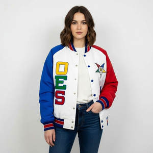 Customized White Eastern <b>Star</b> Sorority Coated Satin Streetwear <b>Jacket</b> Front Embroidered Customized Logo OES <b>Jacket</b> - Product Image 4