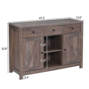 Credenza Vintage 120x40x85cm Grigia in Truciolato con Impiallacciatura Triamine, Ripiani, Cassetti e Scomparti - Product Image 2