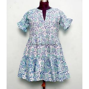 Vestido Corto Tipo A para Mujer, Cómodo, Formal, para Viaje, Ecológico, Cintura Natural, 100% Algodón, Estampado Floral Digital - Product Image 1