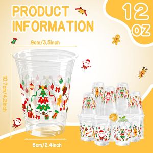 100 bicchieri usa e getta natalizi da 350 ml in plastica trasparente con design natalizio, albero di Natale, Babbo Natale, bicchieri decorativi per feste - Product Image 3