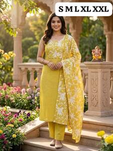 <b>Women</b>’s Premium Vertigan <b>3</b>-<b>Piece</b> <b>Suit</b> Set with Tabla Print Yoke, Hand Embroidery, Beadwork & Floral Border Dupatta - Product Image 6