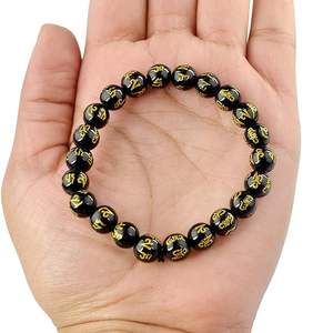 Bracelet rond en perles d'obsidienne noire Feng Shui faites à la main pour hommes et femmes, taille 8-10mm, bijoux à la mode, cadeau énergétique - Product Image 3