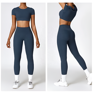 2 uds. Conjuntos de pantalones de entrenamiento de Yoga sin costuras reversibles para mujer con logotipo personalizado estampado Spandex/Material de nailon - Product Image 4