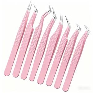 Pink Stainless Steel Eyelash Tweezers Set Precision <b>Smooth</b> Tip Makeup <b>Tools</b> And Custom Logo - Product Image 1
