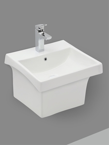 Lavabo de Baño Cuadrado de Lujo Montado en la Pared, Lavabo Integrado Mono de Cerámica Zeta, Lavamanos Flotante - Product Image 2