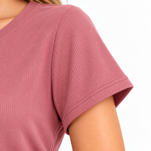 Women Dusty <b>Rose</b> Ruched Side Tank <b>Tops</b> Polyester Cotton Soft Knitted Front Short Sleeve Casual Wholesale Supplier OEM Custom - Product Image 5