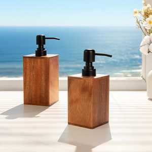 Dispensador de Jabón de Madera, Diseño Rectangular Minimalista, para Baño, Hogar, Grabado con 'Sweet Home' y 'Merry Christmas' - Product Image 5