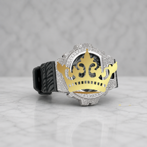 Luxury Statement Watch with Patterned Black Silicone Strap, Full Pave Moissanite Design - Product Image 2