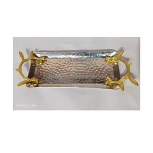 Nouveau plateau de service en aluminium de taille personnalisée plateau de service à fleurs pour le dîner plateau de service d'ustensiles de cuisine - Product Image 1