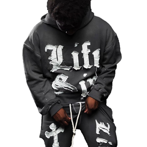 Sudadera con capucha de forro polar grueso de poliéster/algodón al por mayor, estilo urbano oversize, con cremallera, logotipo personalizable, múltiples bolsillos, efecto desgastado, para invierno - Product Image 3