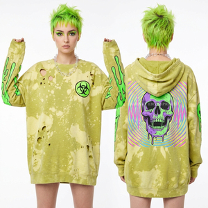 Oversized Neon Green Tie Dye Sweatshirt Distressed Hip Hop Long Hoodie Biohazard Graphic <b>Slime</b> Print Streetwear Street Wear - Product Image 1