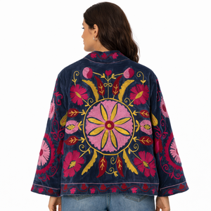 Chaqueta Bomber de Terciopelo Bordada con Diseño Suzani, Hecha a Mano, Estilo Boho Floral, Manga Larga, Ropa de Abrigo para Otoño e Invierno - Product Image 2