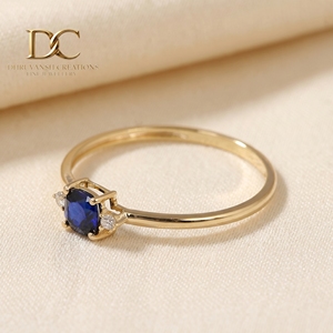 แหวนทองคำแท้ 14KT งานแฮนด์เมดใหม่ ประดับเพชรเพาะเลี้ยงและไพลินสีน้ำเงินเข้ม สำหรับผู้หญิง เครื่องประดับชั้นดี รับรองโดย IGI - Product Image 3