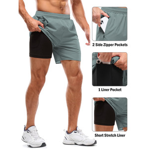 Shorts de sport pour hommes avec fermeture éclair et motif lettres, en polyester et coton, pour le fitness, la course à pied, les entraînements, décontractés, imprimés sur mesure - Product Image 6