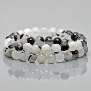 Natural Black Rutile Smooth Round Gemstone Beads <b>Stretch</b> <b>Bracelet</b> Healing Jewelry Wholesale - Product Image 2