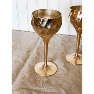 Handmade Brass <b>Wine</b> <b>Goblets</b> Bell Shape Long Stem Glam Party Set of 2 Metal <b>Goblets</b> - Product Image 2