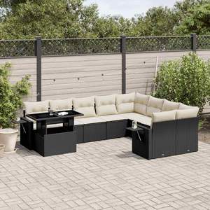 Black And Cream Garden <b>Sofa</b> Set With Cushions Outdoor Furniture UV Resistant PE <b>Rattan</b> Contemporary Design Waterproof - Product Image 3