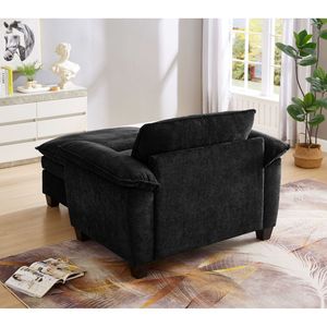 Chaise longue oversize da 51 pollici in morbido ciniglia nera con poggiapiedi e contenitore, imbottita nera - Product Image 4