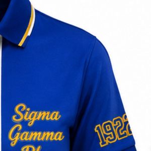 Camiseta Polo de 3 Paneles para Mujer, Sigma Gamma Rho, Azul Rey, Dorado y Blanco, Bloques de Color, Letras Griegas Personalizadas, Manga Corta, Ropa de Equipo de Hermandad - Product Image 5
