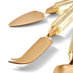 Juego de queso de acero inoxidable de alta calidad con mango acrílico amarillo claro hecho a mano cuchillo chapado en oro de lujo para uso en la cocina - Product Image 2