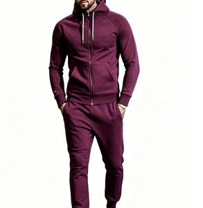 Ensemble de survêtement décontracté en molleton uni pour homme, coupe classique, avec sweat à capuche zippé et pantalon de jogging à cordon de serrage, idéal pour la course et les voyages - Product Image 3