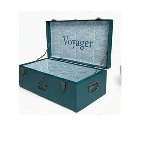 Metal Storage Trunk Lidded Rectangle Vintage Style Large Capacity Green Teal Home Organization <b>Box</b> For Wedding Gift Use - Product Image 1