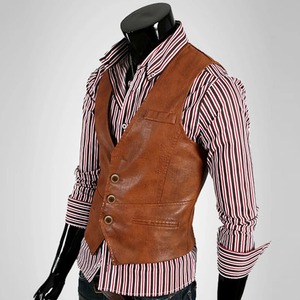 New Real Leather Winter Men's Slim Fit Formal Business <b>Suit</b> <b>Vest</b> - Product Image 1