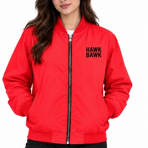 Chaqueta bomber para mujer con cremallera frontal completa, cuello y puños acanalados, bolsillos laterales y estilo casual moderno, diseño personalizado. - Product Image 1