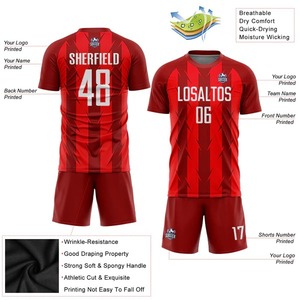 Camiseta de fútbol de manga corta con sublimación roja y blanca personalizada, transpirable, de secado rápido, uniforme de entrenamiento personalizado para hombre - Product Image 2