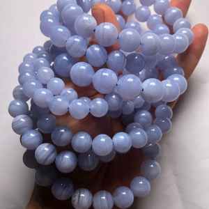 Perles d'agate bleue naturelle, perles de calcédoine bleue, perles de pierres précieuses en vrac pour la création de bijoux, artisanat DIY - Product Image 6