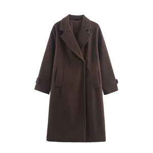 DUOPERI Autumn Winter Women's Brown Woolen Coat Elegant Chic Lady Outfits Warm Notch Neck Long <b>Sleeves</b> Rabbit Fashionable - Product Image 1