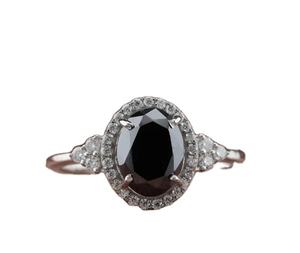 Anillo de diamante de moissanita de forma ovalada negra Anillo de plata esterlina negra Regalo DE BODA Regalo para ella - Product Image 1