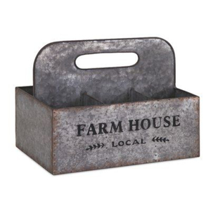 Porte-vin vintage rustique de style ferme en métal galvanisé pour 10 bouteilles avec poignée en bois, support antique français en fer et zinc - Product Image 2