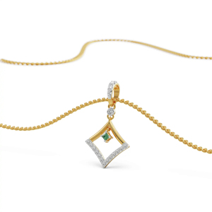 Geometric Pendant Necklace With Emerald And Diamond In Yellow Gold <b>Rope</b> <b>Chain</b> Women's Luxury Jewelry - Product Image 2