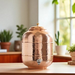 Distributeur d'eau en cuivre le plus vendu avec couvercle, design vintage, grande capacité, pour usage domestique - Product Image 3