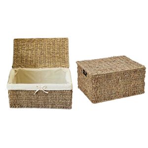 PHU HAO Premium Eco-Friendly Wicker SEAGRASS Storage <b>Basket</b> with Metal Frame Natural Cotton Lined Multifunction Organizer - Product Image 1