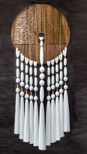 Décoration murale en perles de bois et pompons, style bohème, macramé fait main, décoration murale de style farmhouse pour salon, chambre, maison - Product Image 6