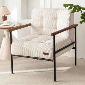 Modern Accent <b>Chair</b> with Metal Frame & Wood Armrests, Button Tufted Upholstered <b>Reading</b> <b>Chair</b> for Living Room, Bedroom & Lounge - Product Image 5