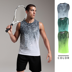 100G Solid Quick Dry Men's <b>Running</b> <b>Singlet</b> Mesh Stand Collar Racerback Athletic Tank Top 120g Knitted Heat-Transfer Printed - Product Image 4