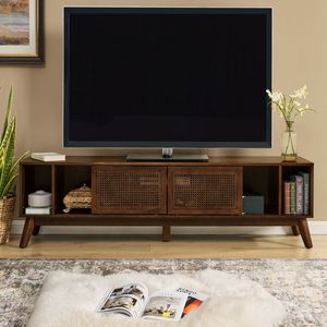Mobile TV in Rattan Stile Mid-Century Modern da 75 Pollici, Mobile Intrattenimento per Soggiorno e Sala Multimediale, Console Multimediale da 67,9 Pollici - Product Image 3