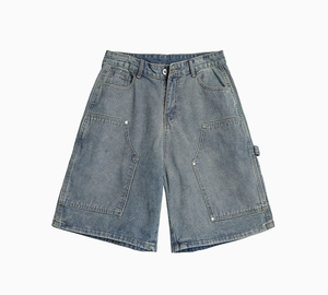 Street Style Vintage Washed Jorts Washed Denim <b>Shorts</b> Men's Retro Style Vintage <b>Old</b> Loose Straight Wide-leg <b>Shorts</b> Oversized - Product Image 2