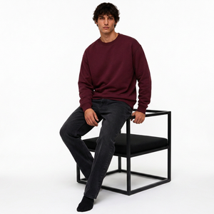 Custom Men's Sweatshirt Cotton Fleece Boxy Pullover With Vintage Garment Dye Custom Applique Detail And Ribbed Cuffs - Product Image 6
