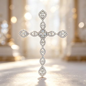 สร้อยคอจี้รูปกางเขนแบบคลาสสิก ชุบทองคำขาว 10K/14K/18K ประดับเพชร CVD ผลิตในห้องปฏิบัติการ ของขวัญสำหรับโอกาสพิเศษ - Product Image 3